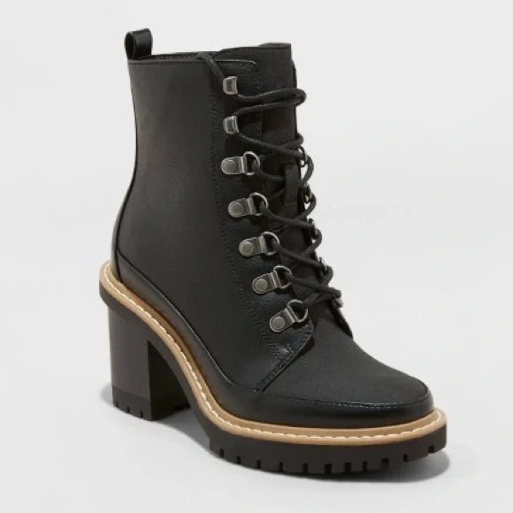 a new day Black Lace-Up Chunky Heel Boots